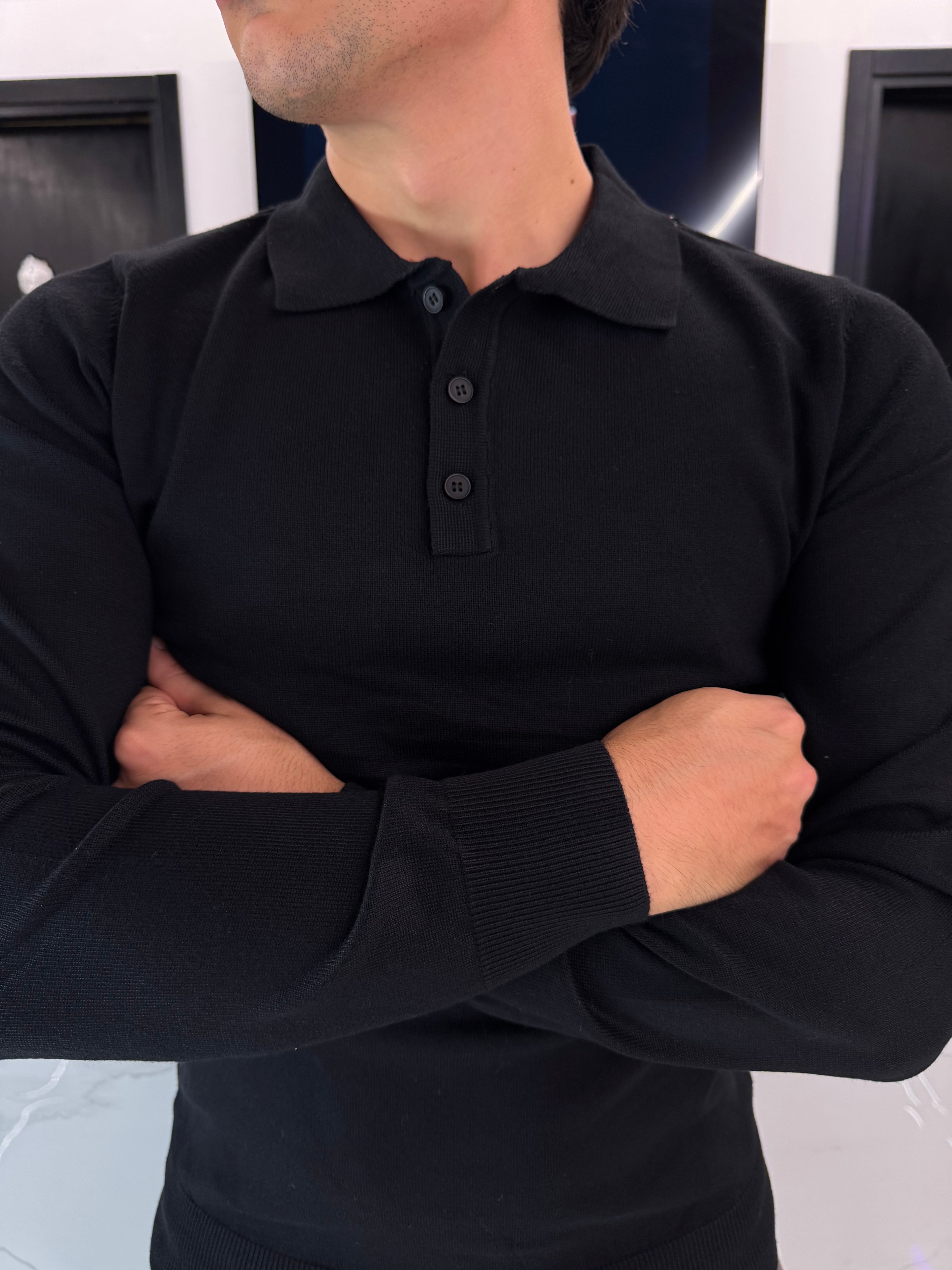 Polo maniche lunghe Bottoni nero