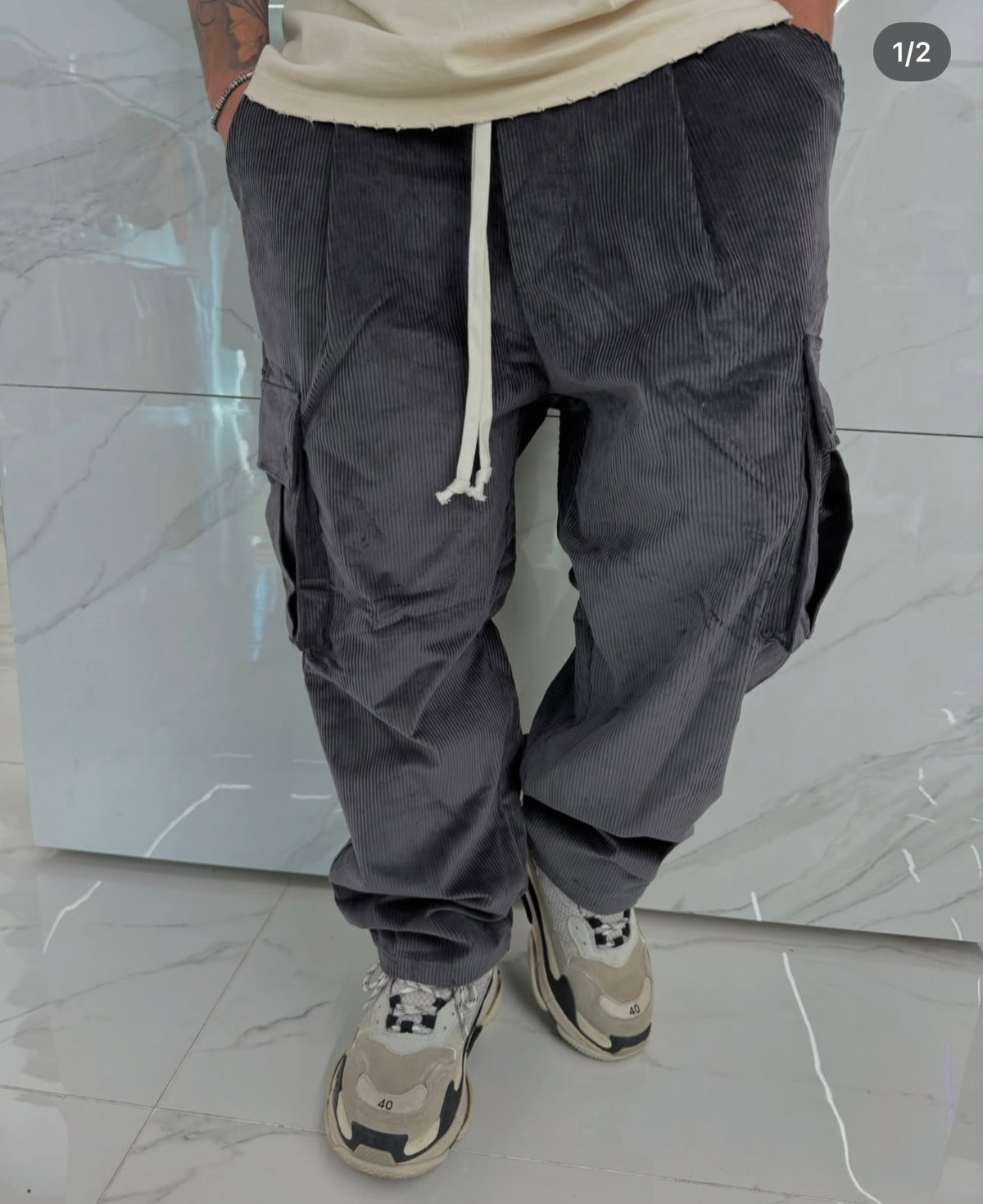 Pantalaccio Over a costine Grigio
