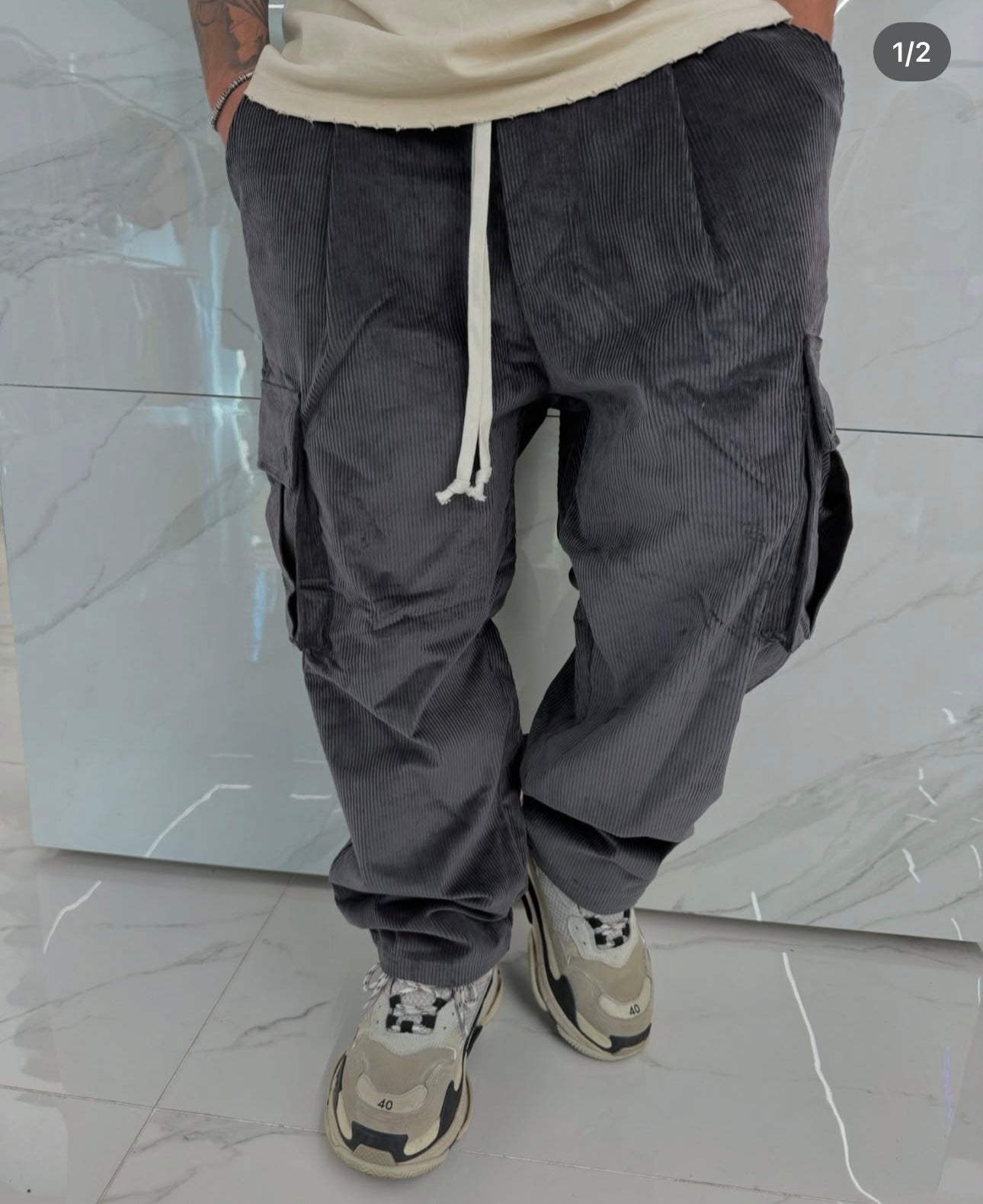 Pantalaccio Over a costine Grigio