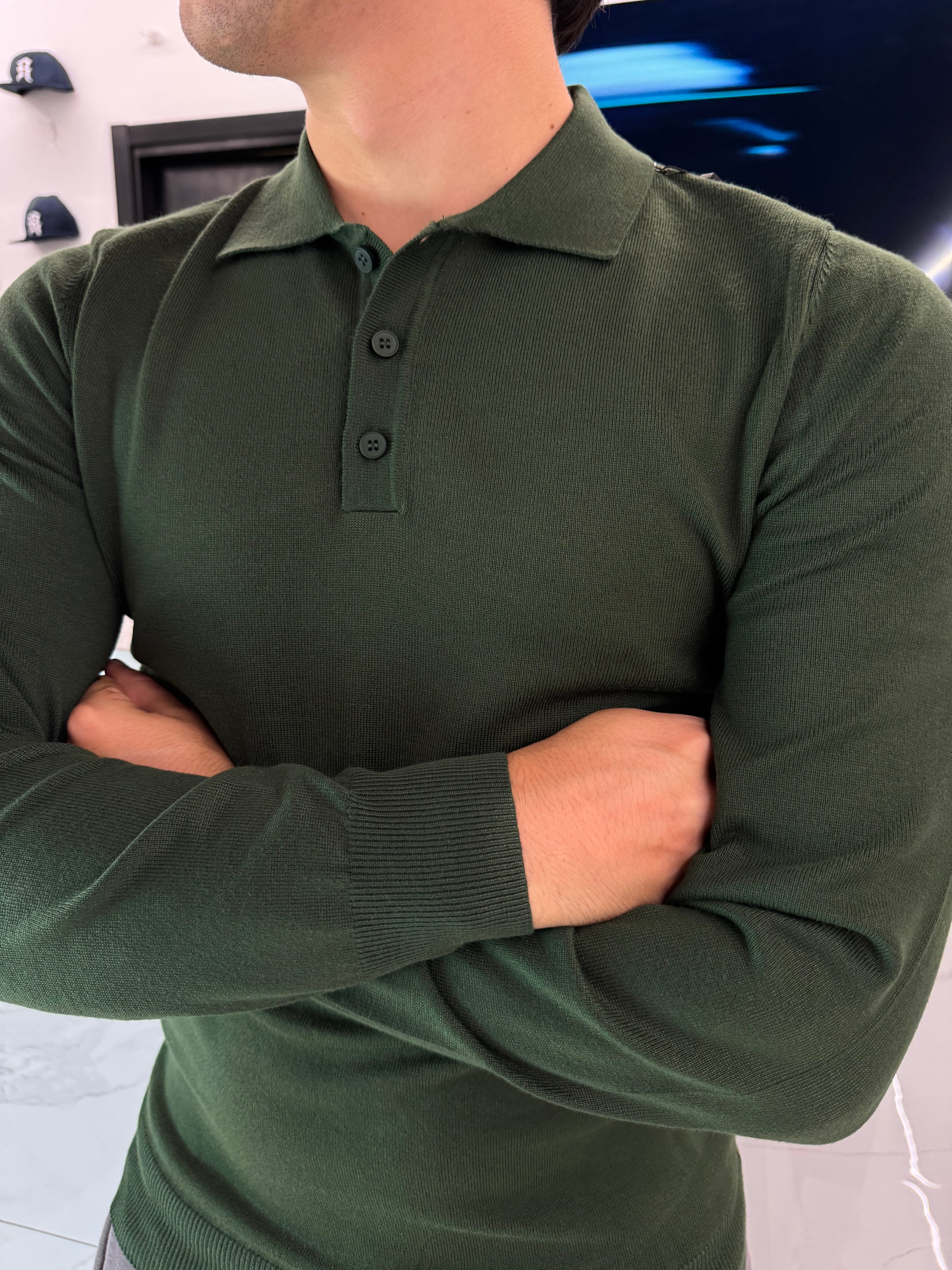 Polo maniche lunghe Bottoni verde
