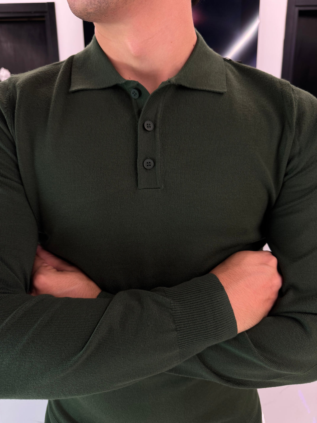 Polo maniche lunghe Bottoni verde