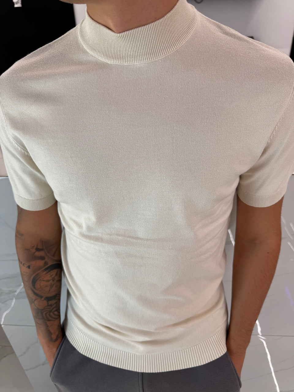 T shirt in filo panna