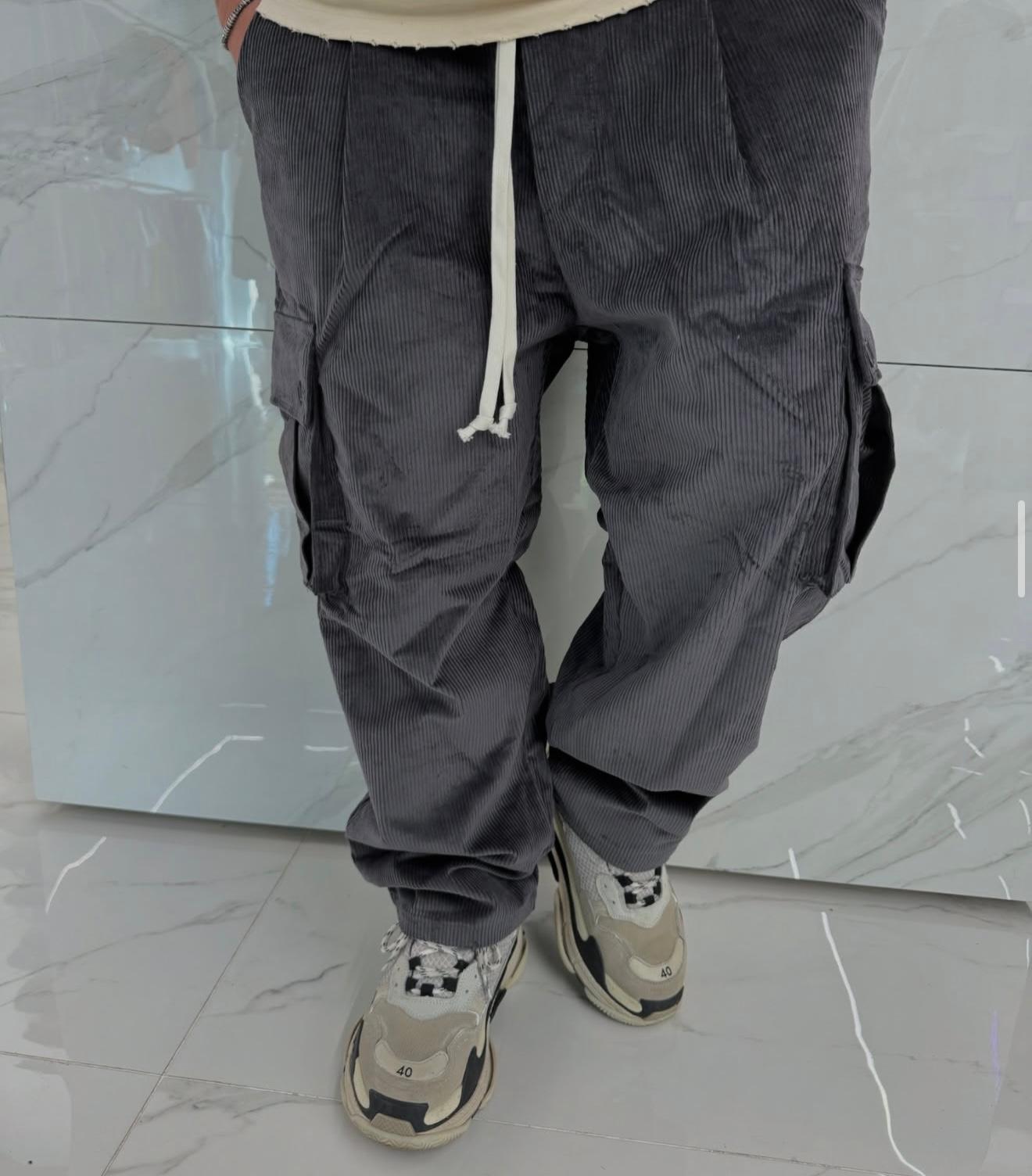 Pantaloni Cargo a Costine Grigi