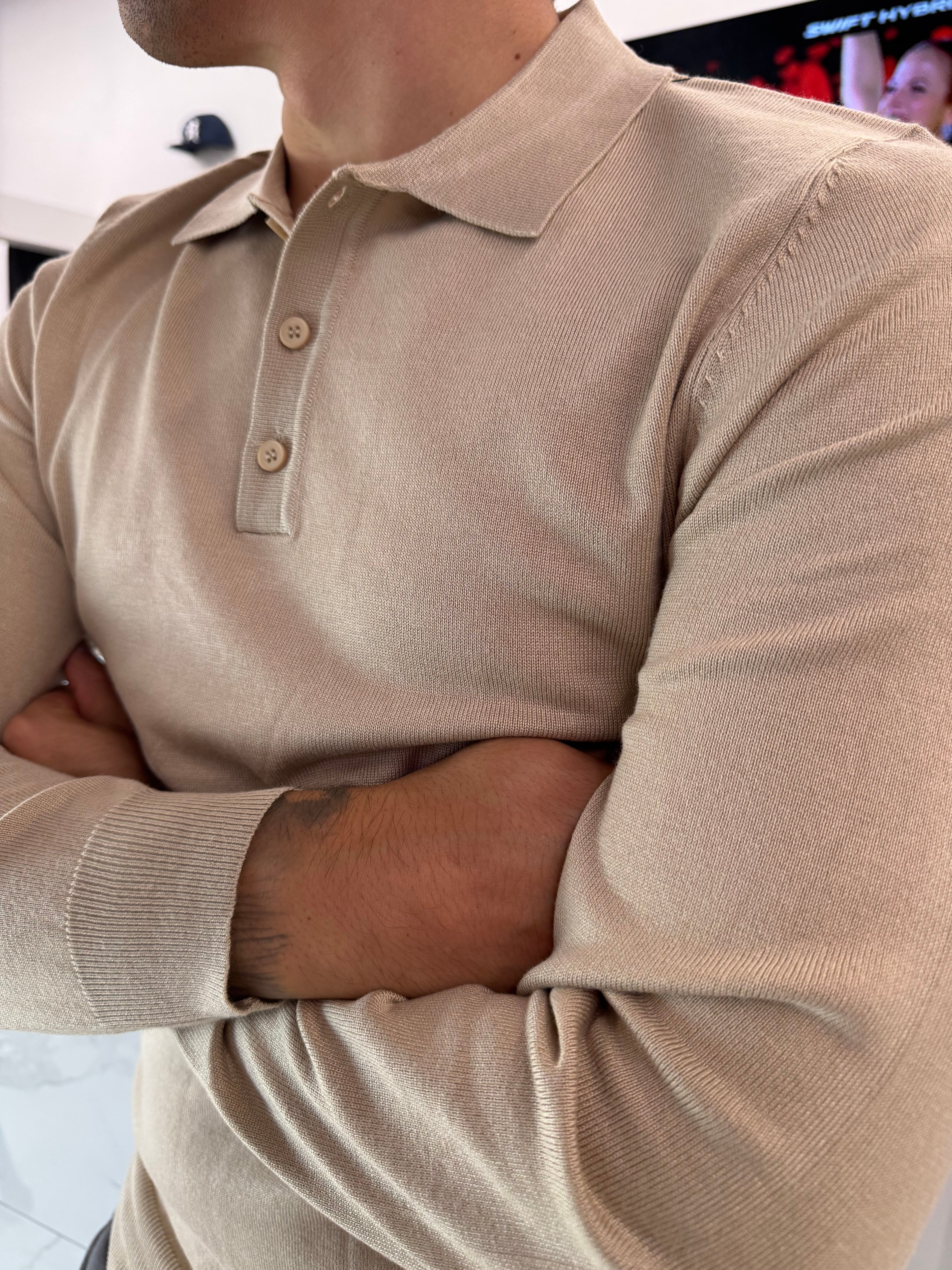 Polo maniche lunghe Bottoni beige