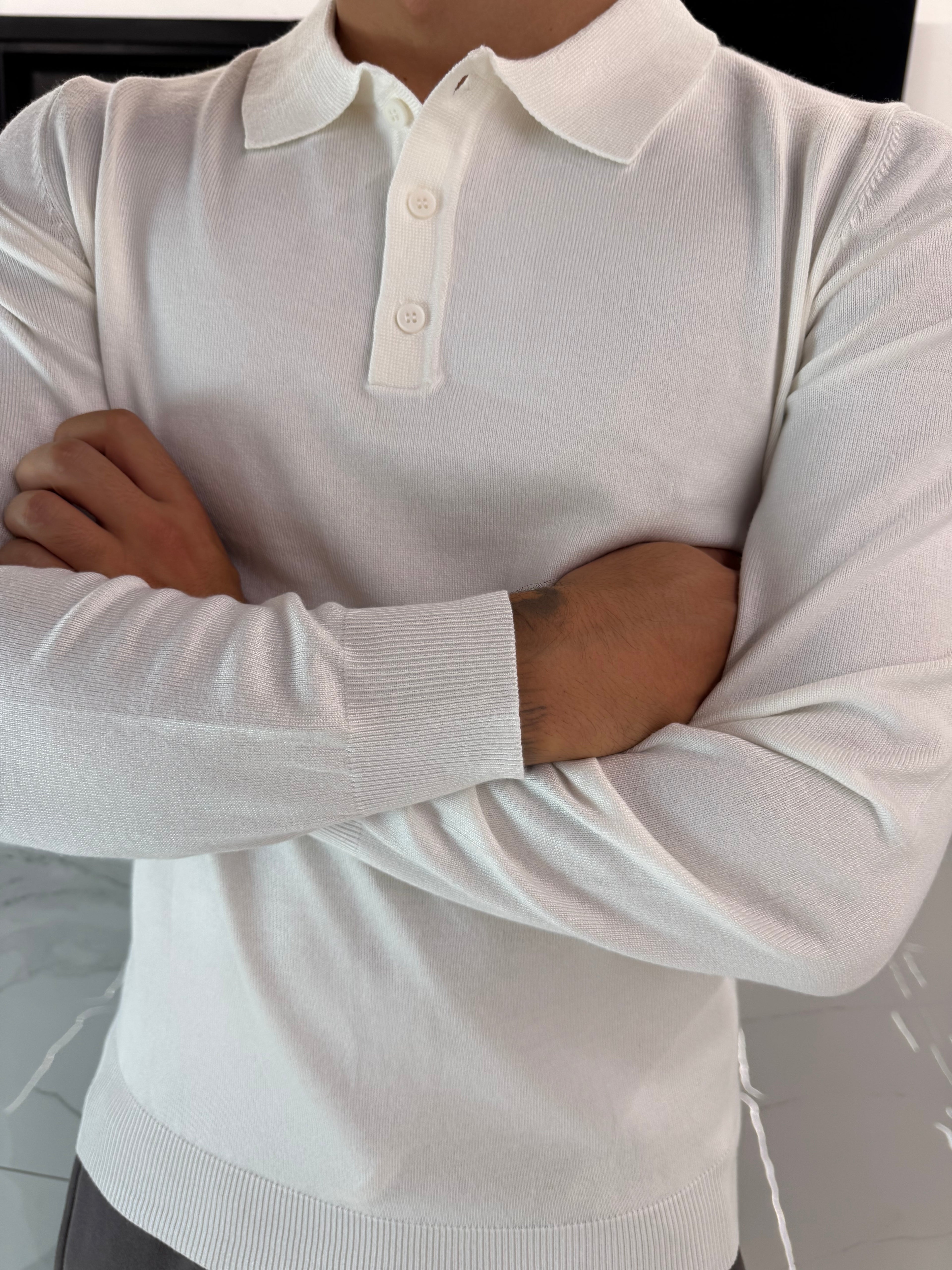 Polo maniche lunghe bottoni Bianco